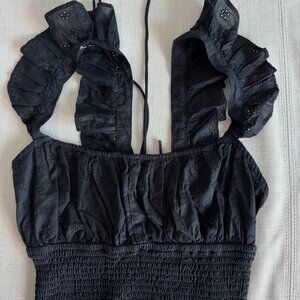 🖤 Stradivarius Black Eyelet Ruffle Crop Top (Size S) New Without Tags 🖤
